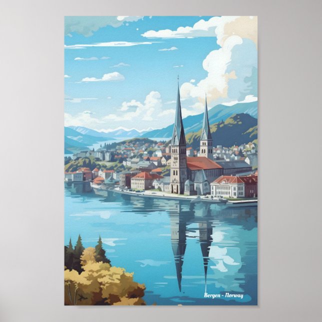 Bergen Norge Vintage resor Poster (Framsidan)