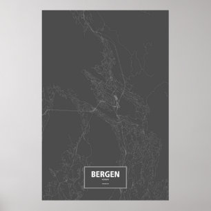 Bergen norge (vit på svart) poster