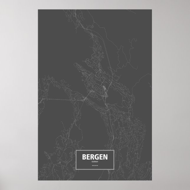Bergen, Norge (vit på svart) Poster (Framsidan)