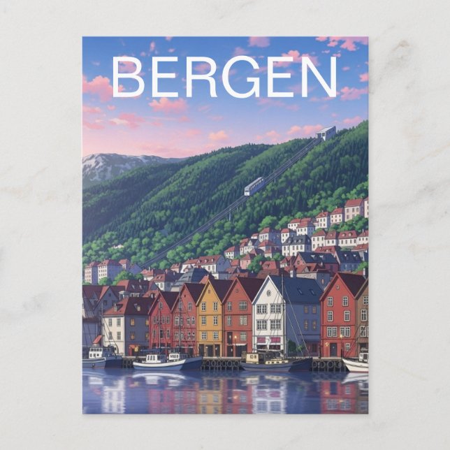 Bergen Norge vykort (Framsida)