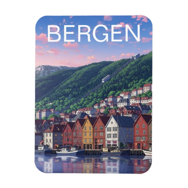 Bergen Norge vykort Magnet (Vertikal)