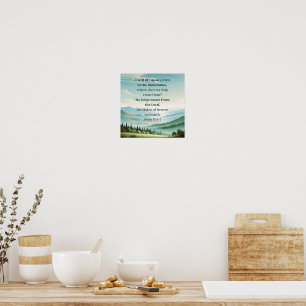 Bergen Psalm 121:1-2 Skriptur i Hiss Mitt Ögon Poster