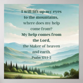 Bergen Psalm 121:1-2 Skriptur i Hiss Mitt Ögon Poster