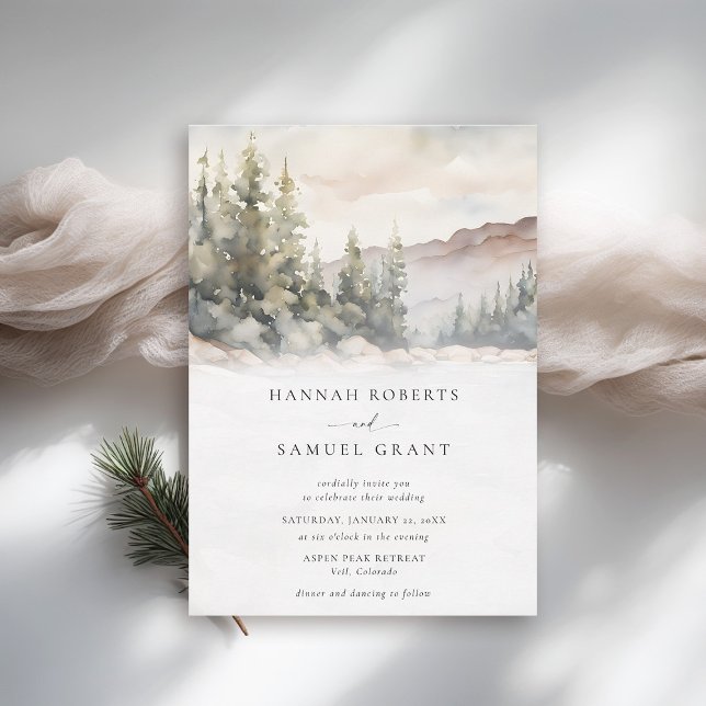 Bergen Scene Rocky Ridge Romantic Bröllop Inbjudningar (mountains wedding invitation rustic outdoors rocky ridge watercolor scene modern classy earthy )
