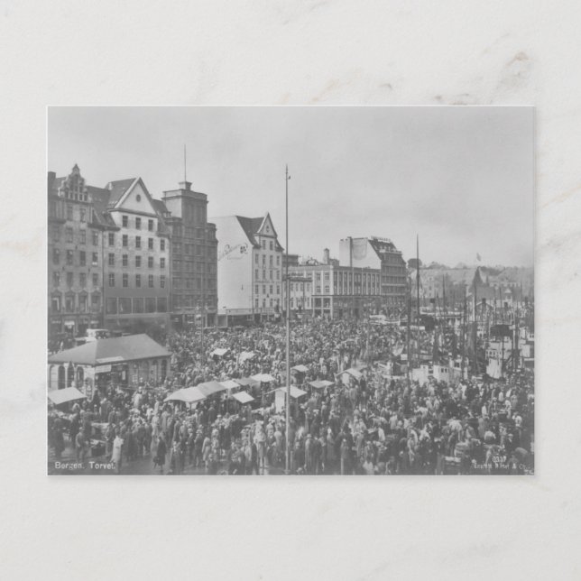Bergen Torvet Vintage vykort (Framsida)