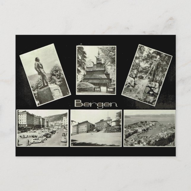 Bergen, Vintage multiview Vykort (Framsida)