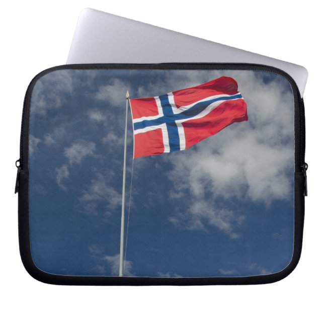Bergens historiska hamnområde i flaggor laptop sleeve (Framsidan)