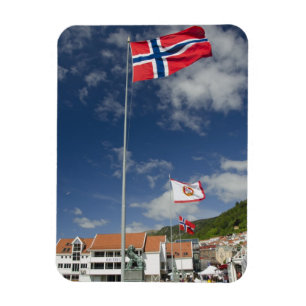 Bergens historiska hamnområde i flaggor magnet
