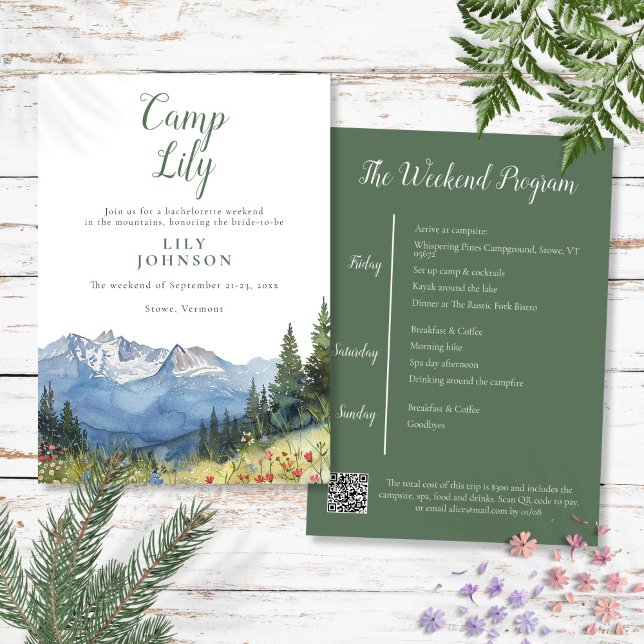 Berget Bachelorette Hiking Helg Party Inbjudningar (Camp Bachelorette Mountain Hiking Weekend Party Invitation)