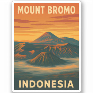 Berget Bromo Indonesia Volcano i Retro Vintage res Klistermärken