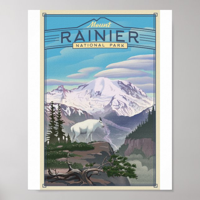 berget Rainier nationalpark Litho Artwork Poster (Framsidan)