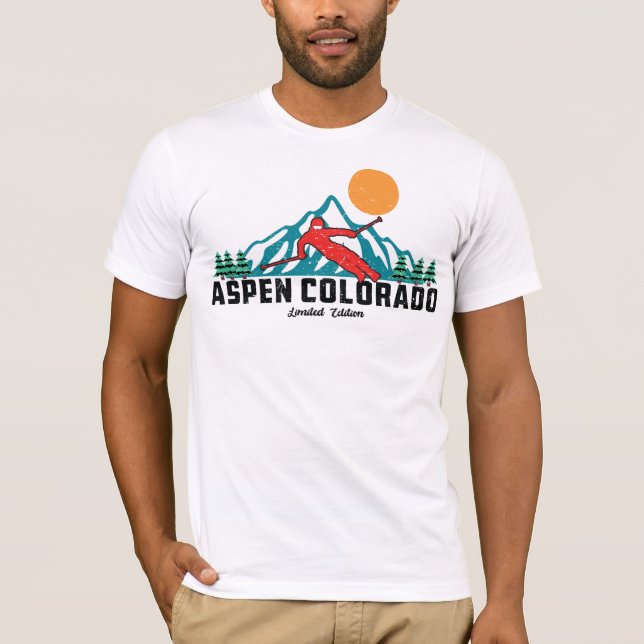 Berget Retro Aspen, Colorado Ski T Shirt (Framsida)