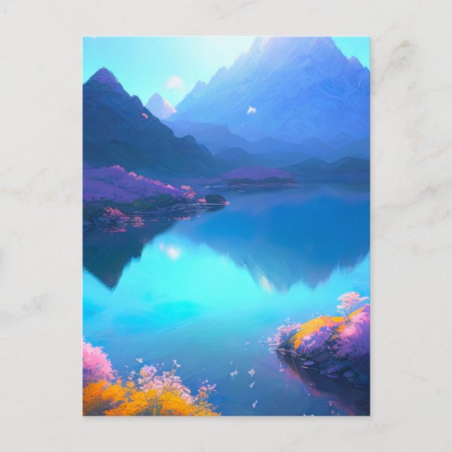 Berget Sjö med blommande vilda blommor Vykort (Framsida)