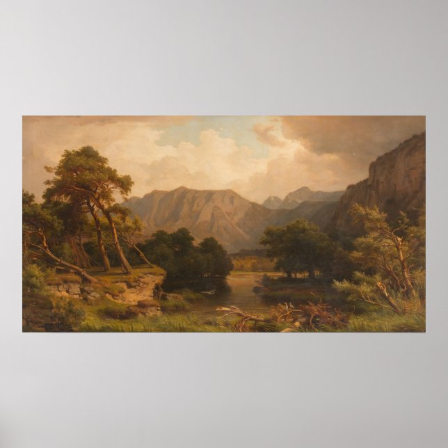 Berget Sjö med Herons - Heinrich Funk Poster (Framsidan)