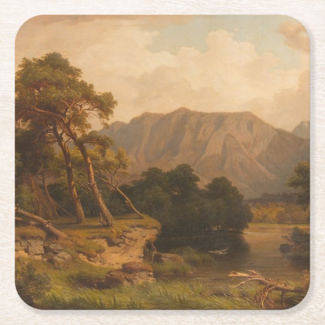 Berget Sjö med Herons - Heinrich Funk Underlägg Papper Kvadrat (Framsidan)
