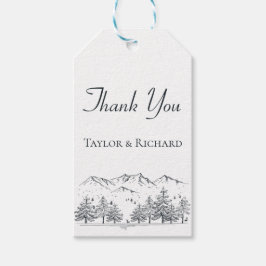 Berget tack, Winter Nature Bröllop Träd Presentetikett