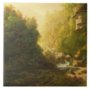 Bergflödet, c.1820-30 (olja på kanfas) kakelplatta
