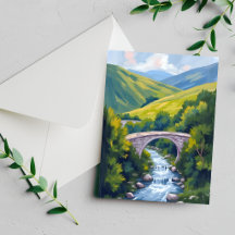 Bergflodsbro Grön Akvarell Naturkort