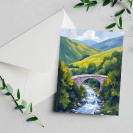Bergflodsbro Grön Akvarell Naturkort