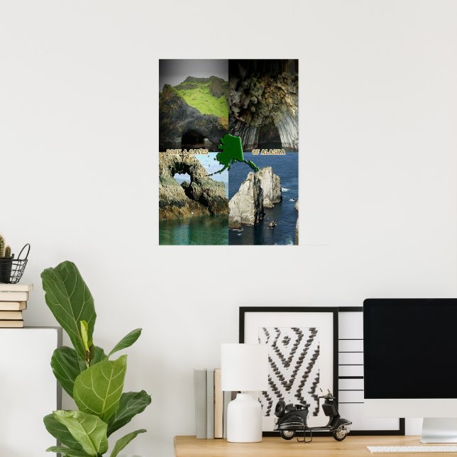 Bergformationer och grottor i Alaska Collage Poster (Hemmakontoret)
