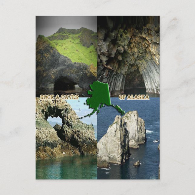Bergformationer och grottor i Alaska Collage Vykort (Framsida)