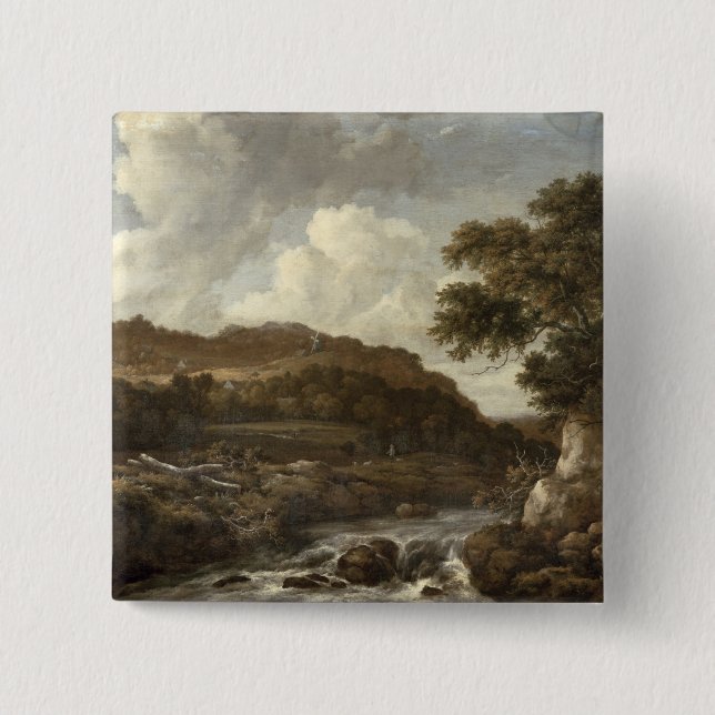 Bergigt skogsbevuxet landskap med ett flöde knapp (Framsida)