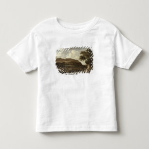 Bergigt skogsbevuxet landskap med ett flöde t-shirt