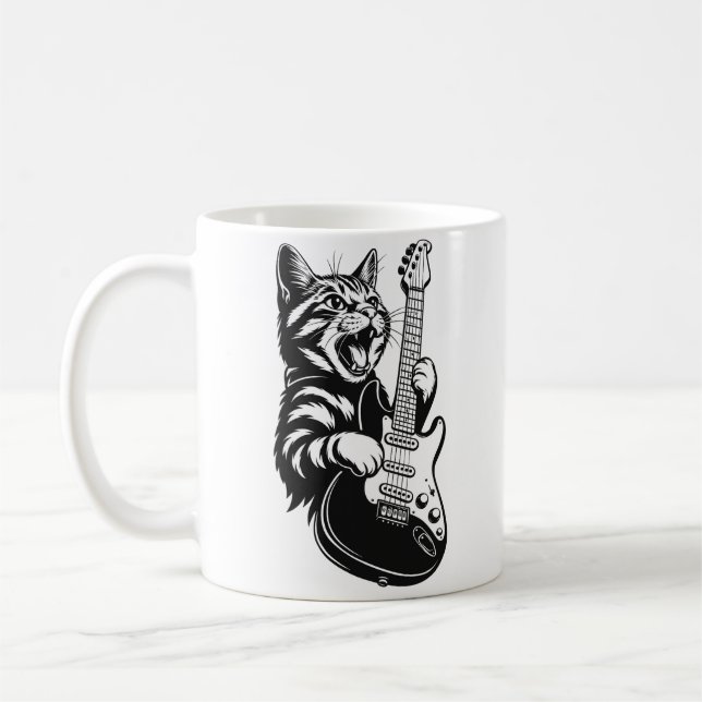 Bergkatt spelar elgitarr | Cool musik kärlek Kaffemugg (Vänster)