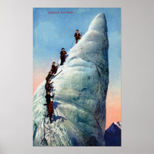Bergklättrare som försöker att stiga en Serac Poster