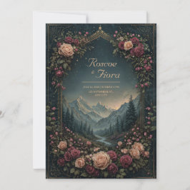 Berglandskap och blomsterbåge bröllop inbjudningar