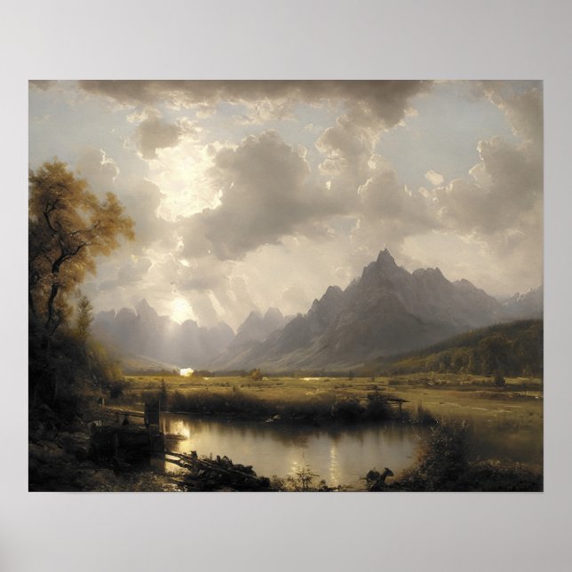 Bergning i snö vid sjö - vintage konst poster (Framsidan)