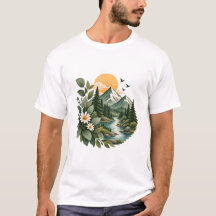 Bergs Solnedgång Blommig Natur T-Shirt