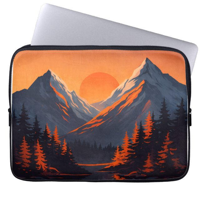 Bergs solnedgångsreflektion Eldigt orange himmel  Laptop Fodral (Framsidan)