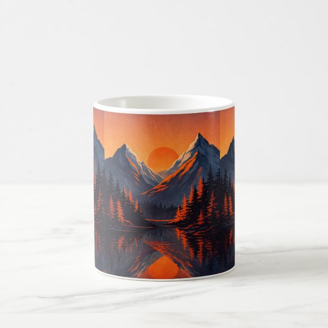 Bergs solnedgångsreflektion Eldorange himmel  Kaffemugg (Center)