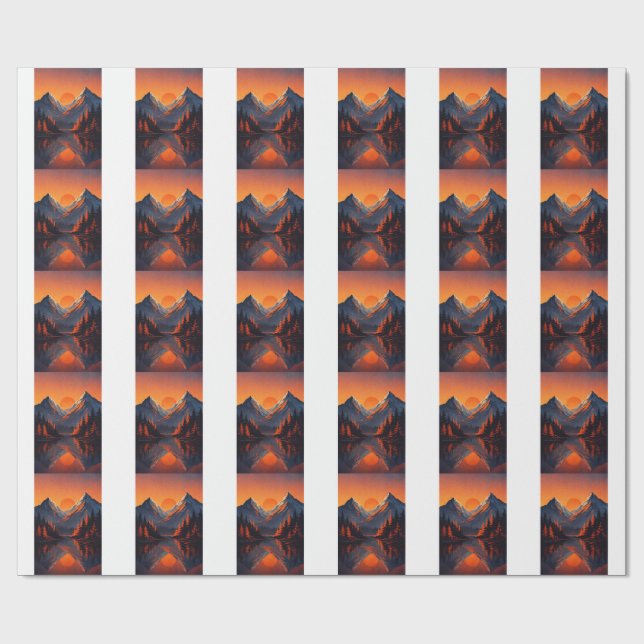 Bergs solnedgångsreflektion Eldorange himmel  Presentpapper (Platt)