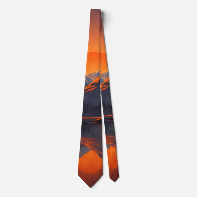 Bergs solnedgångsreflektion Eldorange himmel  Slips (Framsida)