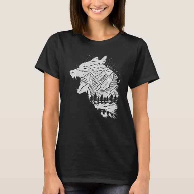 Bergsbergen Hiking Forest Howling Wol T Shirt (Framsida)