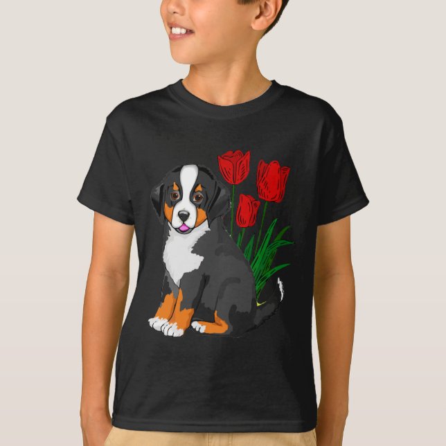Bergsberget Bernese hund med tulpaner Tee (Framsida)