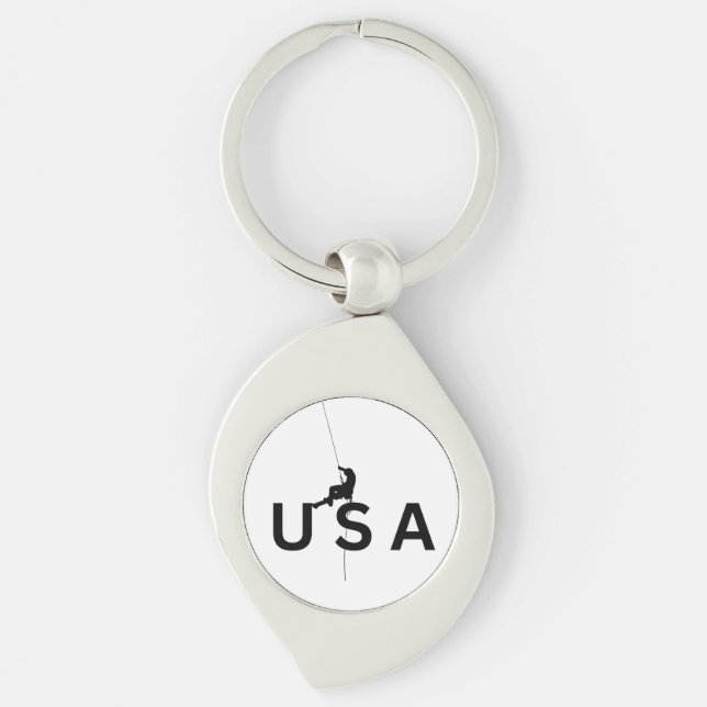 Bergsbestigning i USA Swirl Silverfärgad Nyckelring (Framsidan)