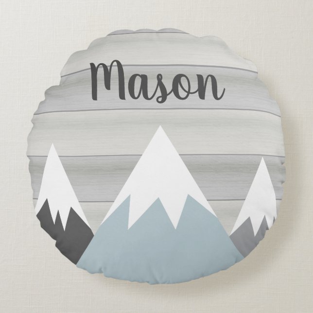 Bergsblad med Namn trä Äventyr Rund Kudde (Framsidan)