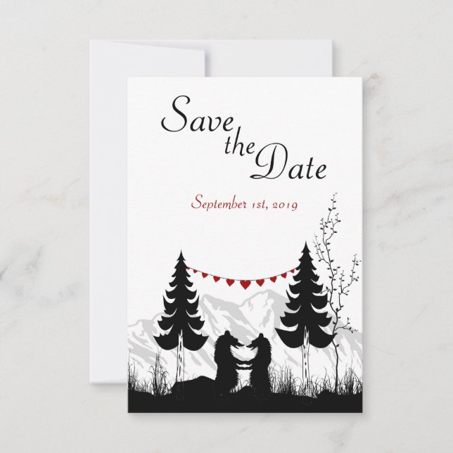 Bergsbröllop Mountain Bears Save the Date Bröllops Spara Datumet (Framsida)