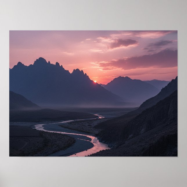 Bergsdal och slingrande flod poster (Framsidan)
