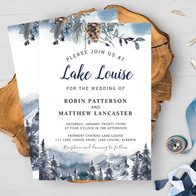 Bergsdestination, Vattenfärgs-skogsbröllop Inbjudningar (Skapare uppladdad)