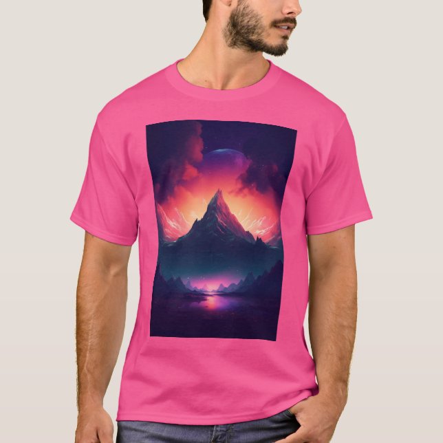BergsDreamscape Synthwave Serenity in Nature's T Shirt (Framsida)