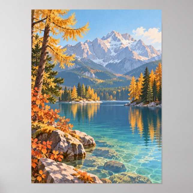 Bergsee im Herbst mit Lärchen – Poster (Framsidan)
