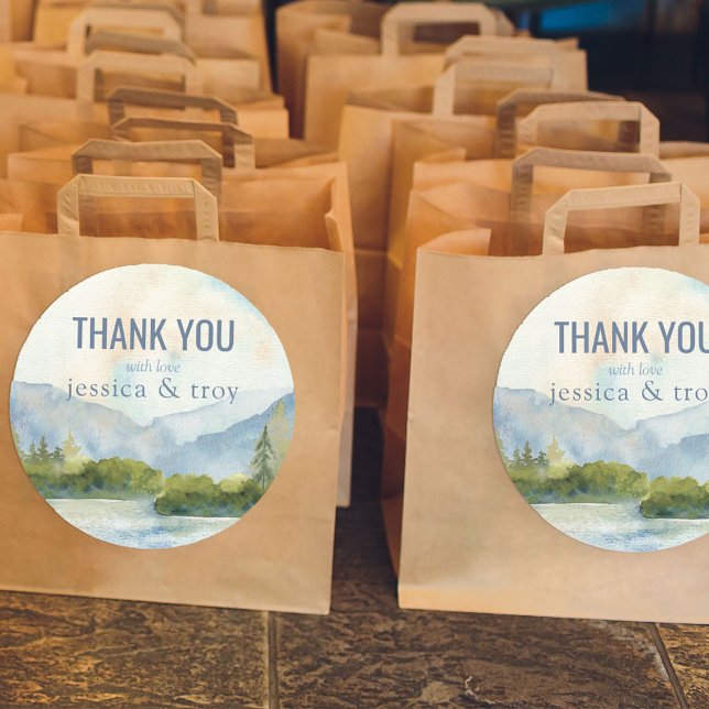 Bergsfärgen Sjö Bröllop Tack Runt Klistermärke (Skapare uppladdad)