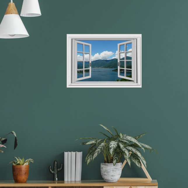 Bergsjösikt Trompe l'oeil Fönsterattrapp Poster (Vardagsrum 1)