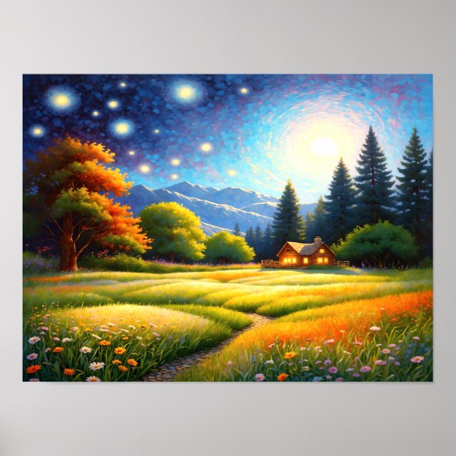 Bergskabin konst i skog poster (Framsidan)