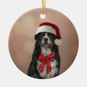 Bergskädda Hund i rött hatt av Jultomten Julgransprydnad Keramik