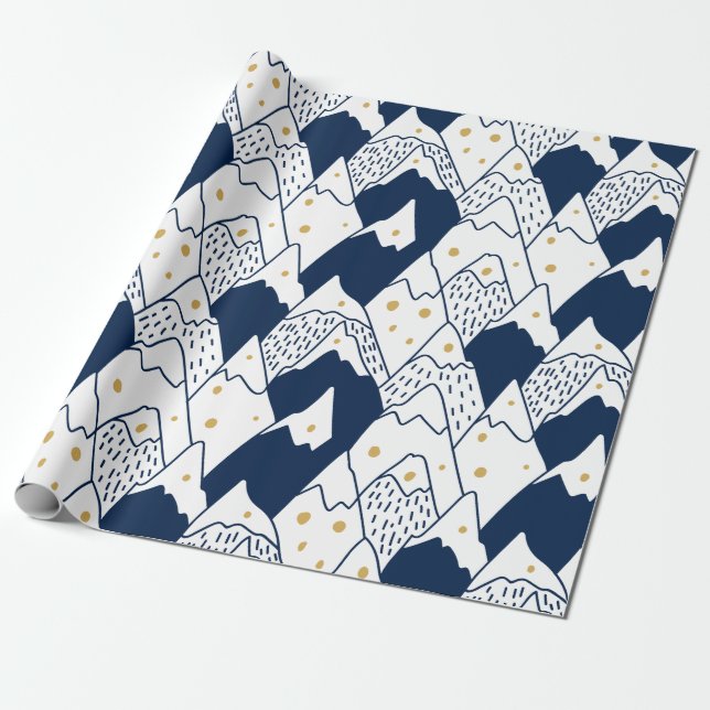 Bergskäggigt bergsområde Mönster Svarta Guld Presentpapper (Utrullad)